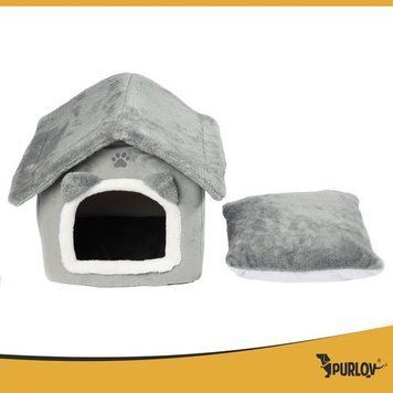 Будиночок-лежак для котів Purlov 25706 сірий зі знімною подушкою 40x40x38 см TM-PURL-25706 фото