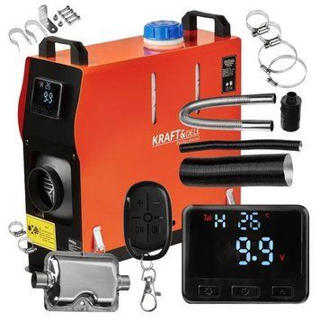 Автономный дизельный отопитель 9кВт 12В Kraft&Dele KD11782 с возможностью подключения адаптера 230В, воздушный напольный сухой фен с пультом дисплеем T-KD11782 фото