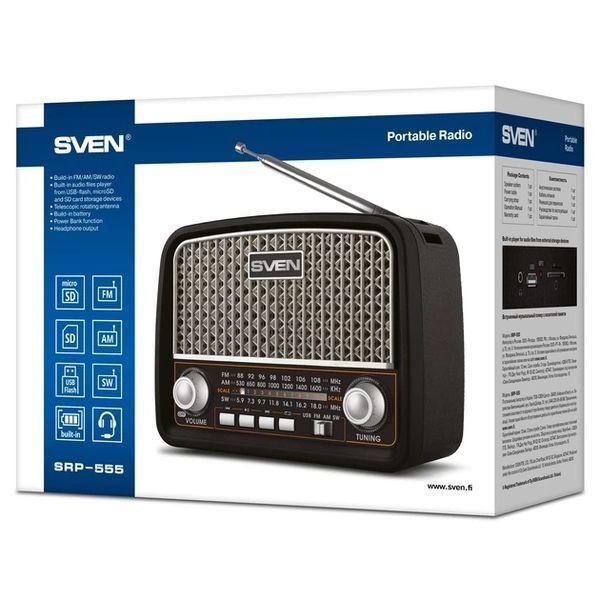 Портативний радіоприймач SVEN SRP-555 Black-Silver FM/AM/SW, USB, microSD TM-SVEN-SRP-555-BK-SV фото
