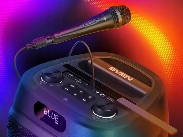Портативна колонка SVEN PS-850 Black 100W, TWS, Bluetooth, NFC, караоке, RGB TM-SVEN-PS-850 фото