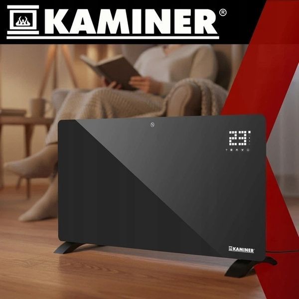 Електричний скляний конвектор Kaminer Zelva 26572 Black 2500W з Wi-Fi та пультом TM-KAMI-26572 фото